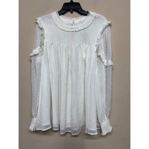 English Factory White Smocked Ruffle Swiss Dot Blouse NWT Plus 1X
